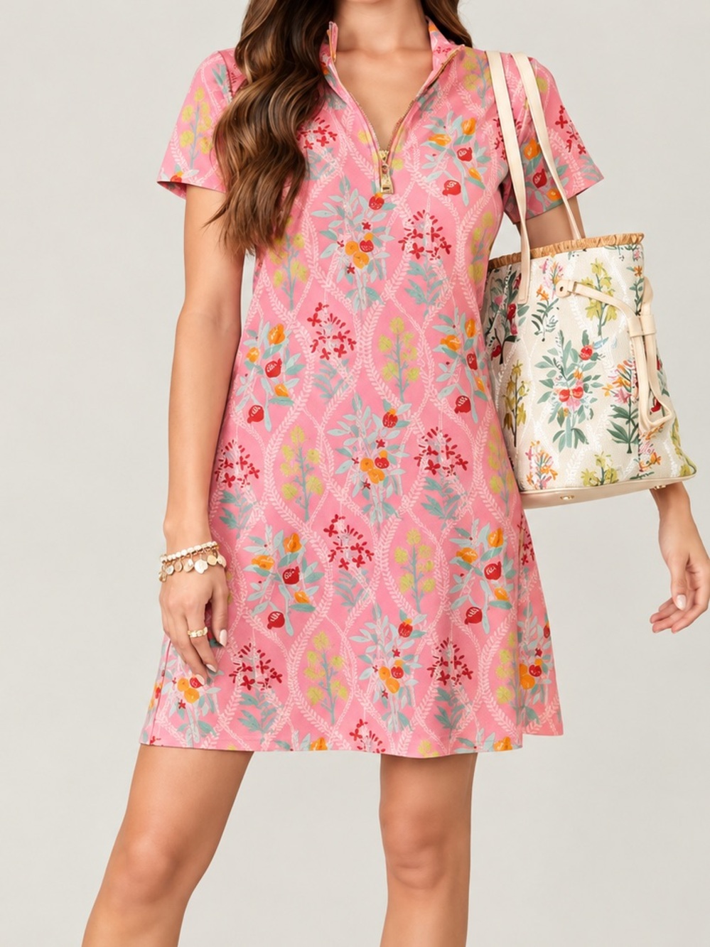 Spartina 449 Serena Pique Dress Queenie Topiary Pink Floral Size Small